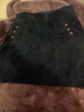 Classic Navy Corduroy Button-Accent Skirt